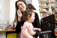 Crying child and distraught mother photo